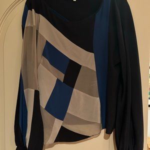 Robbi & Mikki Block Blue Grey Silk Blouse